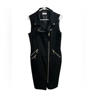 Calvin Klein Black Midi Dress with Gold Zippers
